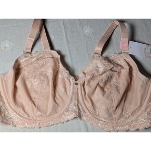 NWT Cacique Cotton Collection Unlined Demi Bra 42DD Blush Pink Lace Underwire